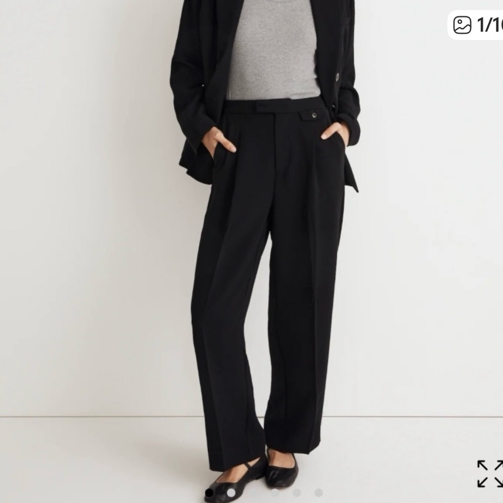 Madewell Rosedale Hi-Rise Pleated Black Crepe Straight Leg Trouser Pants, Size 0